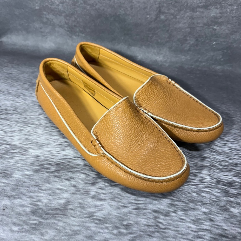 M. Gemi Felize Tan Piping Pebbled Leather Driving Moccasins Loafers Size 35.5